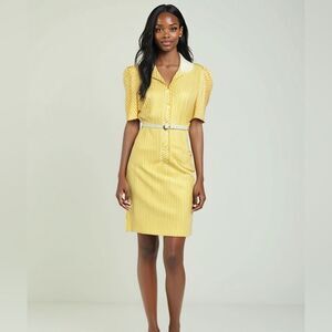 Vintage 60’s Yellow Striped Polka Dot‎ Collar House Dress — 15 1/2